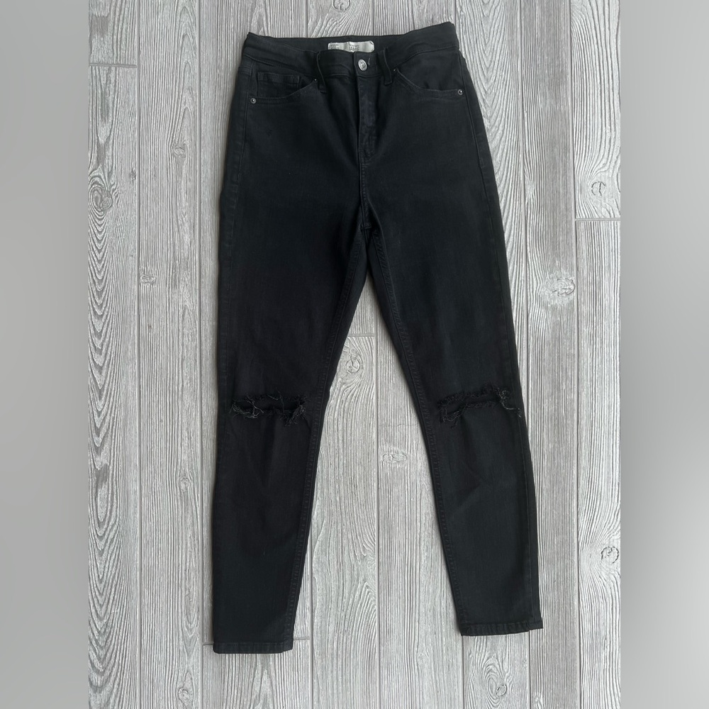 Topshop Moto Jamie Black Distressed Skinny Jeggings Size 28